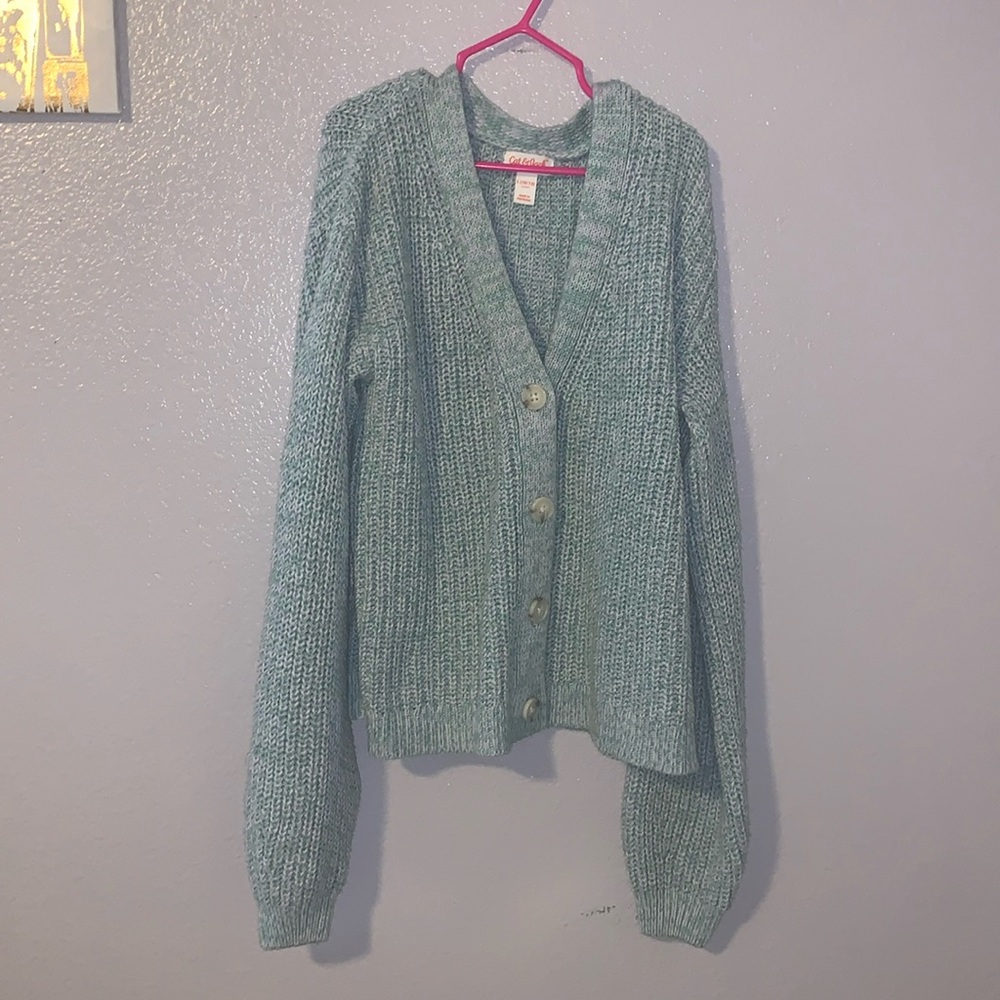 Cat & Jack sage green cotton acrylic button down v-neck sweater